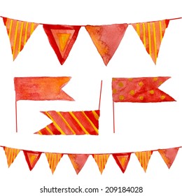 Watercolor flags and garlands set in vector