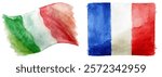 Watercolor flags, Italy and France, vibrant colors, artistic design, cultural symbols, patriotic representation.