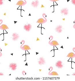 Watercolor Flamingo seamless pattern. Vector background with flamingos for wallpaper, fabric, textile design.