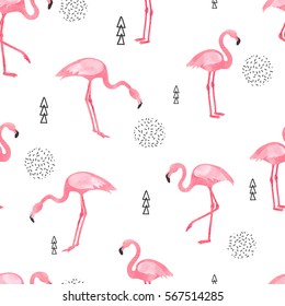 Watercolor Flamingo seamless pattern. Vector background design with flamingos for wallpaper, fabric, textile. 