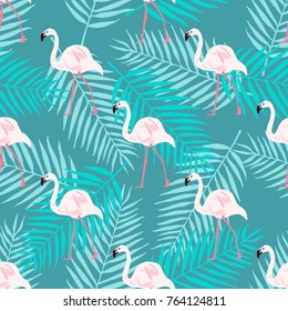 Watercolor Flamingo seamless pattern. Vector background design with flamingos for wallpaper, fabric.