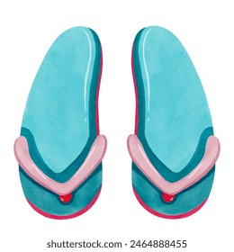 Watercolor flip flops. Watercolor beach vacation element.