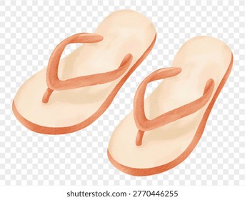 Watercolor flip flops sandals pair beach summer casual footwear illustration isolated object vector.