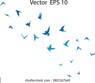 Watercolor Flock Of Flying Birds. Transparent Background.
