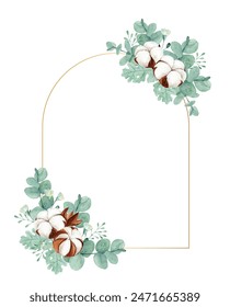Watercolor Floral Arch with Cotton Flower and Eucalyptus Leaves	