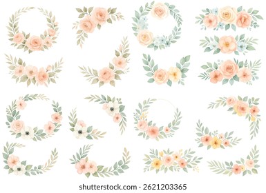 Watercolor floral arrangement collection for wedding invitations with soft pastel shades elegance