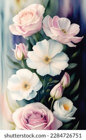 Watercolor floral arrangements with beautiful flowers