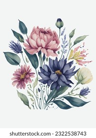 Watercolor Floral Art, Vector Flower Pattern Background 