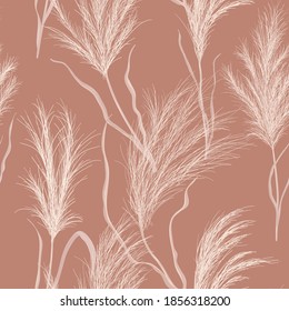 Watercolor floral autumn background. Dry pampas grass seamless vector pattern. Boho fall texture illustration with dried gold plant for backdrop, fabric print, retro textile, wallpaper