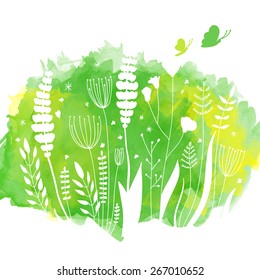 Watercolor floral background. Green Vector Background. Spring.