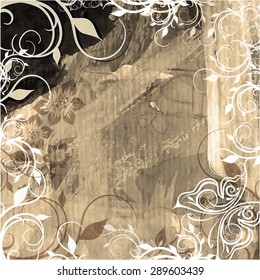 Watercolor floral background. Grunge floral pattern.