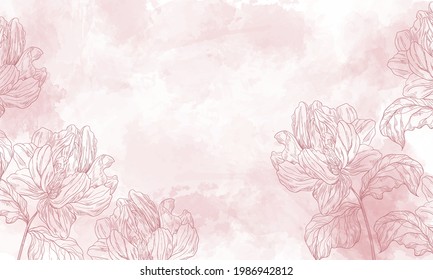 watercolor floral background with hand drawn flower elements