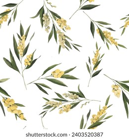 Fondo floral acuático sin inconvenientes. Hermosas flores y ramas de colores pastel
