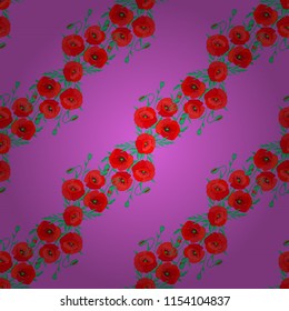 Watercolor floral background. Textile print for bed linen, jacket, package design, fabric and fashion concepts. Vector seamless pattern with poppy flowers and leaves in green, violet and red colors.