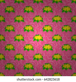 Watercolor floral background. Textile print for bed linen, jacket, package design, fabric and fashion concepts. Vector seamless pattern with hibiscus flowers and leaves on a pink doodled background.