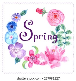 Watercolor floral background in vintage style, vector
