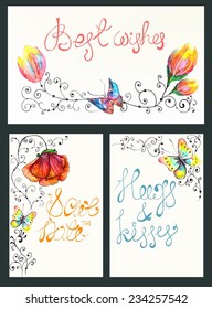 Watercolor floral backgrounds for beautiful design, floral frame for wedding invitation with save the date text, hugs and kisses, best wishes