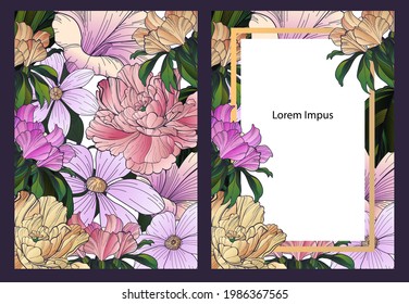 watercolor floral banner design. wild flower drawn with a calligraphic brush and in art nouveau style. bridal bouquet. Floral pastel watercolor style. For packaging, invitation cards. EPS10
