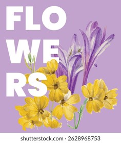 Watercolor Floral Beauty Delicate Yellow and Purple Blooms