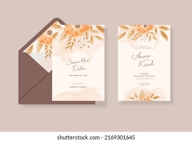 Watercolor floral boho wedding invitation template