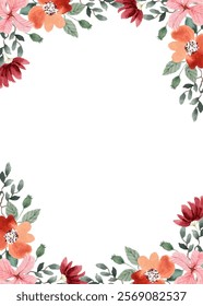 Watercolor floral border, flower frame background fullcolor.