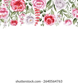 Watercolor Floral Border: Roses, Peonies, and Delicate Blooms