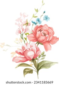 Watercolor floral bouquet illustration set - blush pink blue yellow flower green leaf leaves branches bouquets collection. Wedding stationary, greetings, wallpapers, fashion, background.