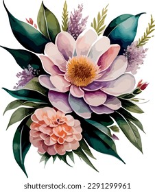 Watercolor floral bouquet isolated on white background