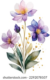 Watercolor floral bouquet isolated on white background, Watercolor flower collection
