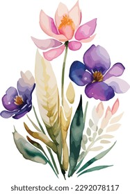 Watercolor floral bouquet isolated on white background, Watercolor flower collection
