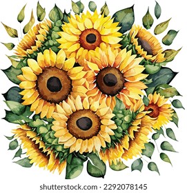 Watercolor floral bouquet isolated on white background, Watercolor flower collection
