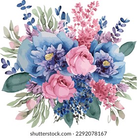 Watercolor floral bouquet isolated on white background, Watercolor flower collection
