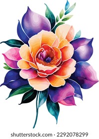 Watercolor floral bouquet isolated on white background, Watercolor flower collection

