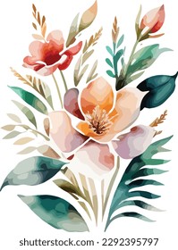 Watercolor floral bouquet isolated on white background

