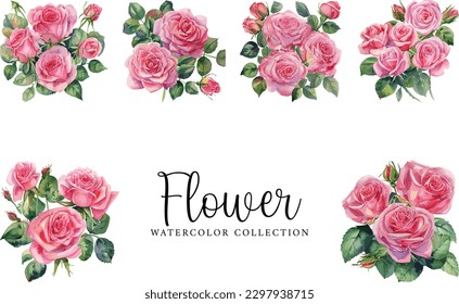 Watercolor floral bouquet isolated on white background, Watercolor rose flower collection

