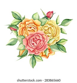 Watercolor floral bouquet with roses. Vector illustration 