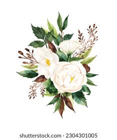 Acuarela de diseño de elementos vectores de ramos florales. Colección vectorial de la acuarela botánica de flores, hojas y ramas.