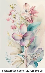 Watercolor floral bouquet - with vivid flowers invitation botanical visit boho trendy illustration painting art