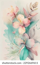 Watercolor floral bouquet - with vivid flowers invitation botanical visit boho trendy illustration painting art