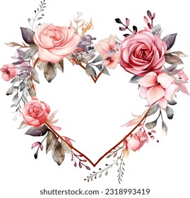 watercolor floral branch wreath. love shape