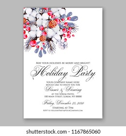 Watercolor floral christmas background Cotton rose peony fir winter wreath vector illustration