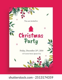 Watercolor Floral Christmas Invitation Card Design