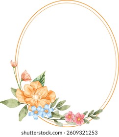 Watercolor Floral with Circle Golden Frame, suited for wedding invitations, save the date or greeting cards design.