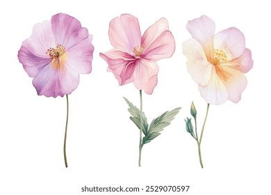 Clipart floral de la acuarela, Ilustración vectorial de las flores en colores pastel en un fondo blanco