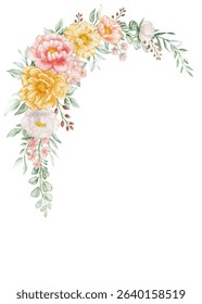 Watercolor Floral Corner Arrangement: Peach, Yellow, and White Blooms