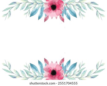 Borde de esquina floral de acuarela - Ilustración de hojas de flores blancas aisladas sobre fondo transparente. Borde de esquina floral de la acuarela con flores y hojas blancas - Fondo para la Boda