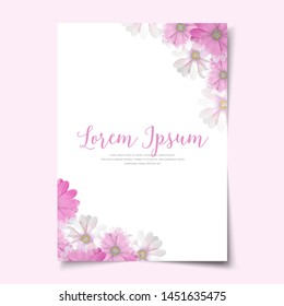 Watercolor floral daisy flower frame, border, cover, letter template layout