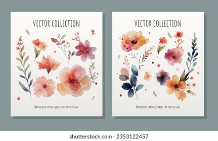 Watercolor floral design elements collection