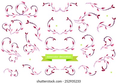 Watercolor floral design elements. Floral Frame Collection. Vector