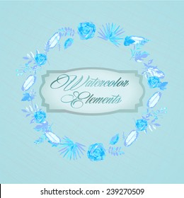 watercolor floral elements set - vector illustration